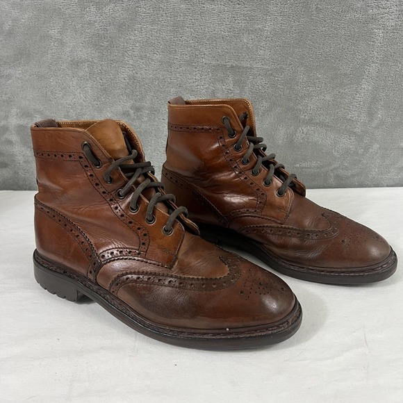 VTG Polo Ralph Lauren Boots Mens Size 10.5 D Brown Leather Wingtip Brogue 9899 - Picture 3 of 8
